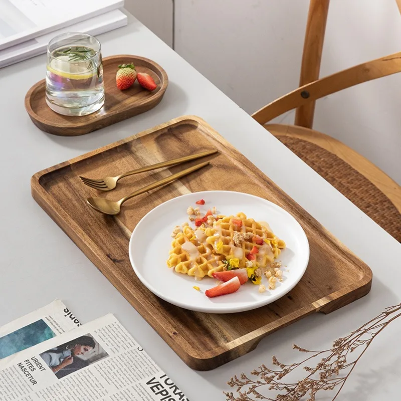 Acacia Wood Coffee Tray Decorative Wooden Tray Rectangular Kitchen Tray, Chinese Tea Set Kitchen Storage Accessories CTP001
