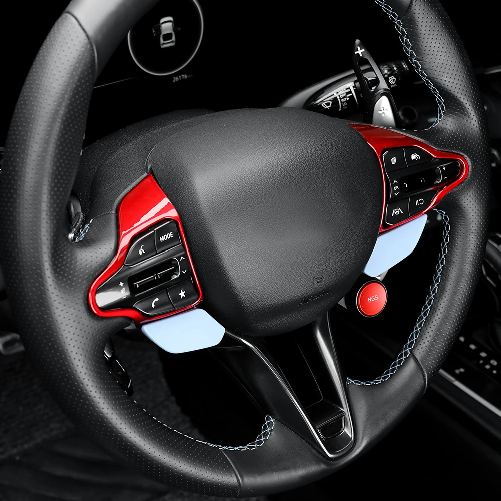 Carbonfaser-Stil Lenkradrahmenabdeckung Zierleiste Innenraumzubehör LHD/RHD für Hyundai Veloster N 2019-2023 Kona N I30N – Detail 9