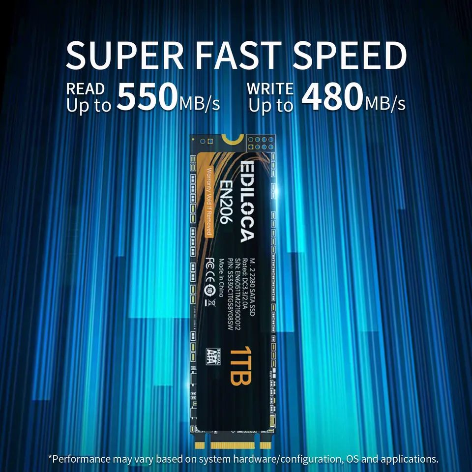 Ediloca EN206 SSD SATA 256GB 512GB 1TB 2TB M.2 SSD 3D NAND TLC 6Gb