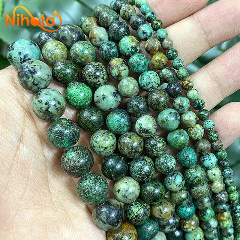 Natural African Turquoises Smooth Round Beads Diy Bracelet Earrings Rings Handmade Jewelry Making 15'' Strand 4/6/8/10/12mm