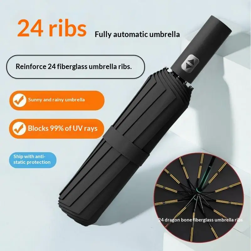 ~Umbrella 24-Rib Premium Automatic Umbrella UV Protection Umbrella For Men And Women Fully Automatic Folding Waterproof Sunshad