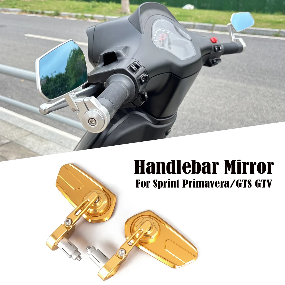 

CNC Rearview Mirrors Blue Glass Scooter Bar End Handlebar Mirror Rear View Mirror For Vespa Sprint Primavera 150 GTV300 GTS 300