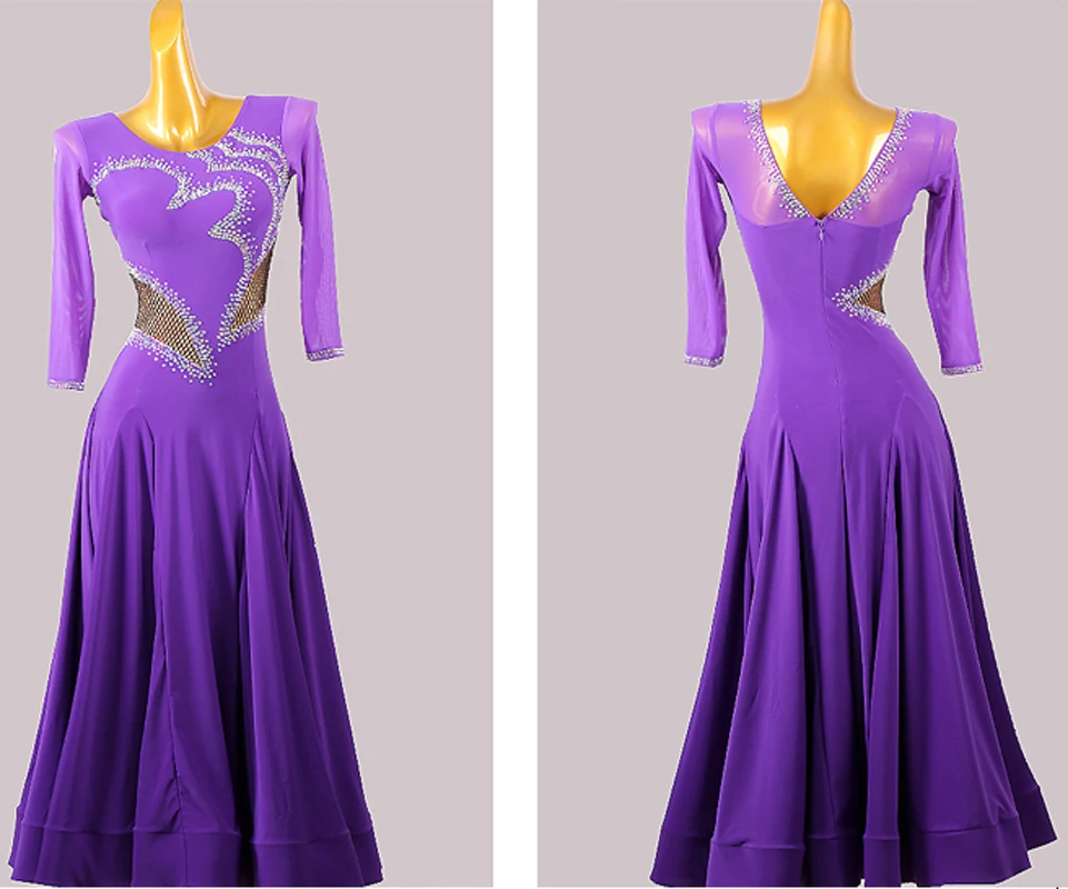 Modern Dance Skirt New Ballroom Dance Competition Dress Purple Pink Rhinestone Waltz Dress 2024 High Quality Dark Blue Standard