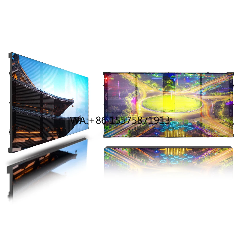 Full Color Grille Advertisement Mesh Screen Transparent Led Screen Indoor Outdoor Glass Transparent Led Wall Display Screen