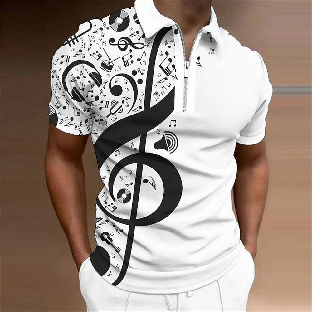 Summer Men\'S Polo Shirt 3d List Of Musical Symbols Print Short Sleeve Top Fashion Casual Men Clothing Music Art Golf T-Shirt 5xl