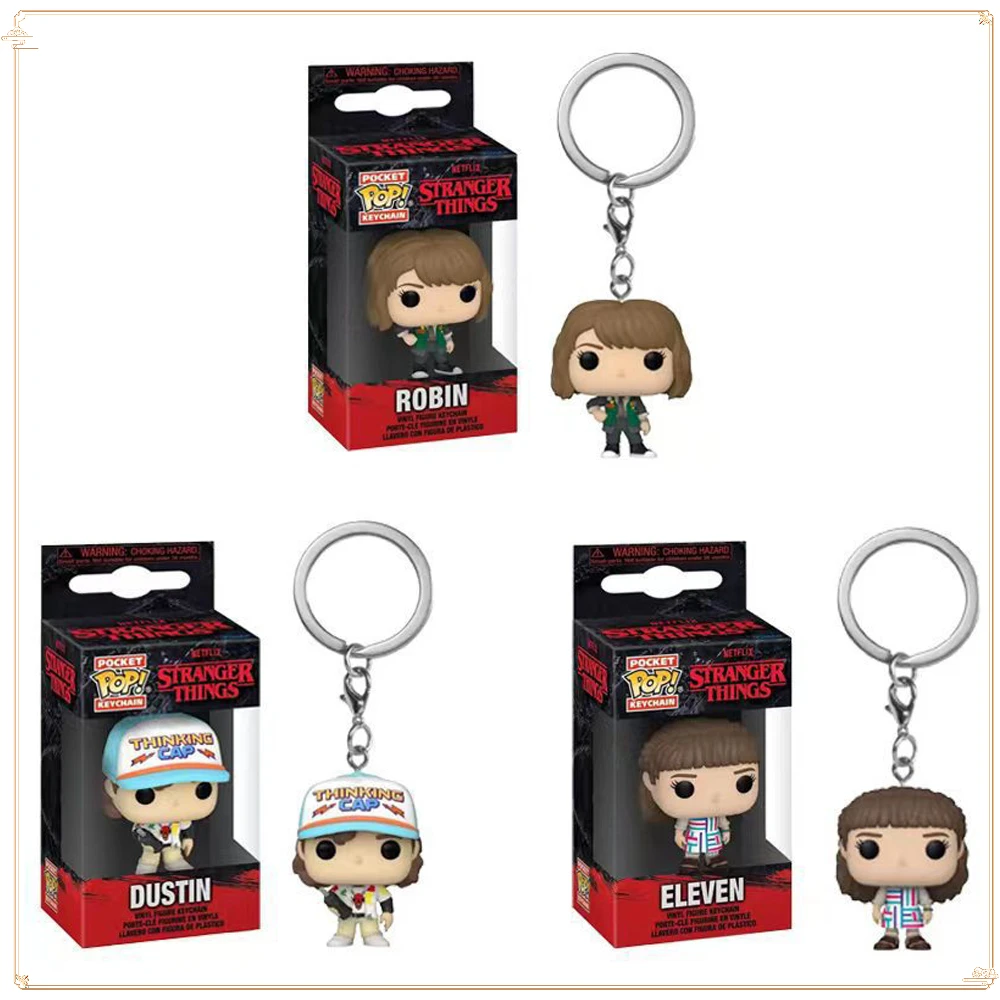 

FUNKO Pocket Stranger Things Keychain Funny Dustin Robin Eleven Doll Birthday Collection Keychain Holiday Backpack Pendant Gift