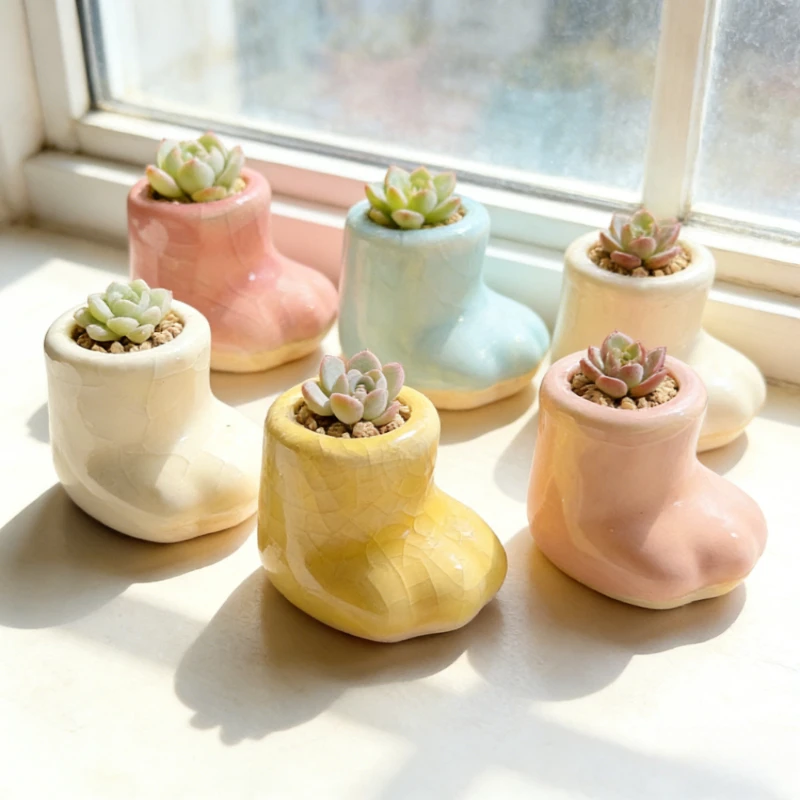 Exquisite Creative Thumb Pot Cute Cat Paw Solid Color Macaron Ice Crack Ceramic Succulent Flower Pot Decor Decoration Daily Use