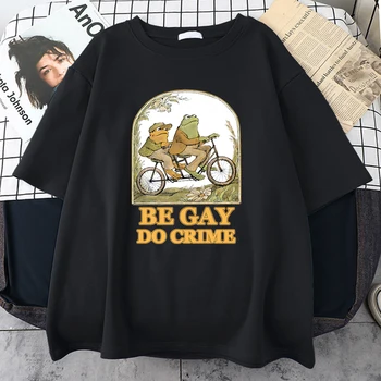 Be Gay Do Crime 프린트 남성 코튼 티셔츠, 캐주얼 올 수학 반팔, 크리에이티브 크루넥 상의, 남성 티 의류 