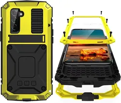 Aluminum Metal Armor Phone Case With Stand Screen Protect For Samsung S24 S23 S22 Plus S21 Ultra Heavy Shockproof Rugged Cover