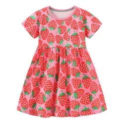 Jumping Meters Summer Strawberry Summer Princess Girls Clothing Dresses Cute Baby Frocks Short Sleeve Cotton Costume Kids Wear