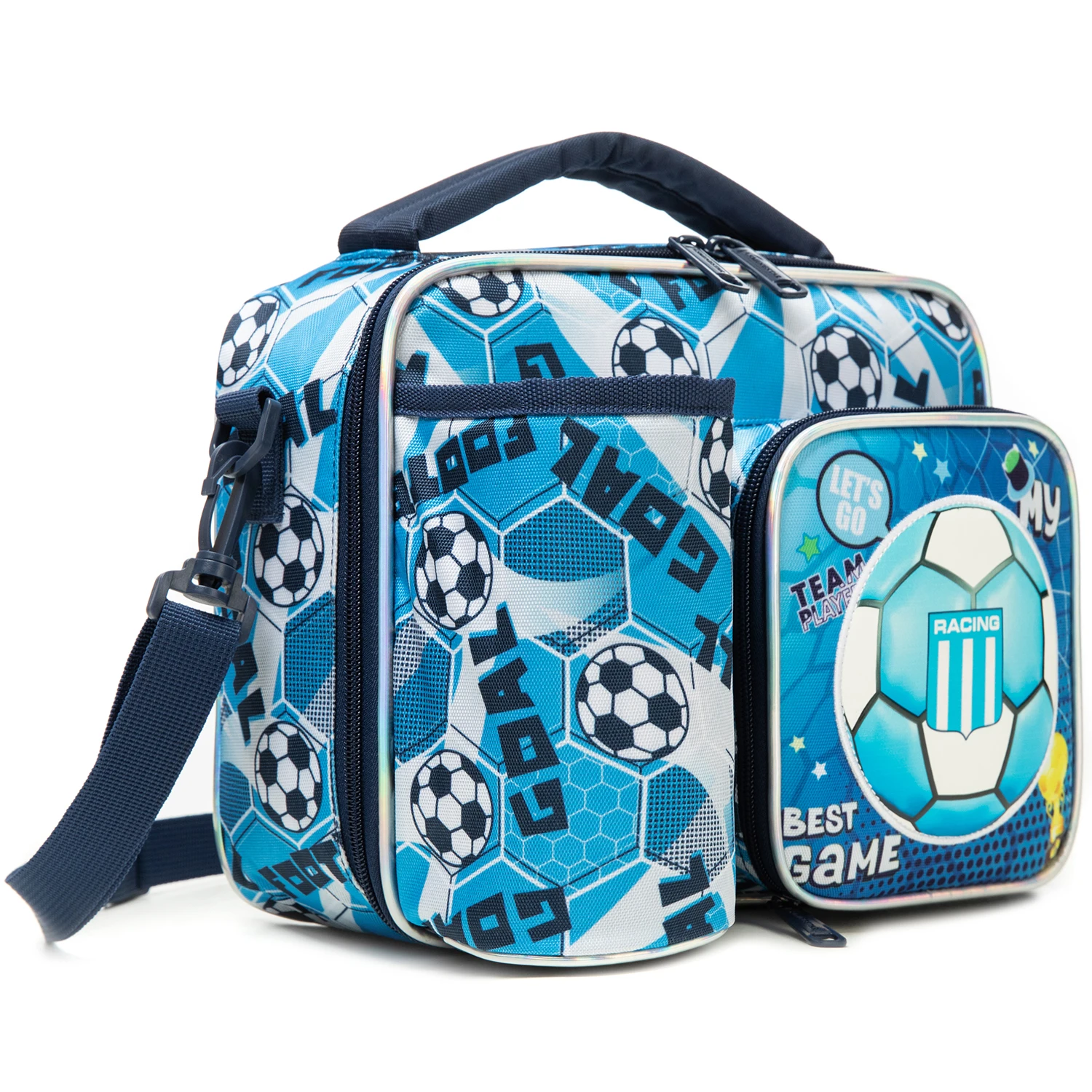 Reusable Girls Lunch Bag Washable Adjustable Strap Cute Design School Essential with Side Pocket for Water Bottle