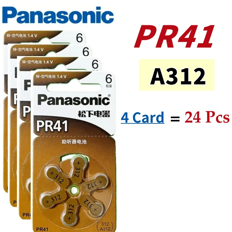 24pcs PR41 Panasonic Hearing Aid Batteries A312 312A 312 P312 PR41 High Performance Zinc Air Battery For BTE CIC RIC OE