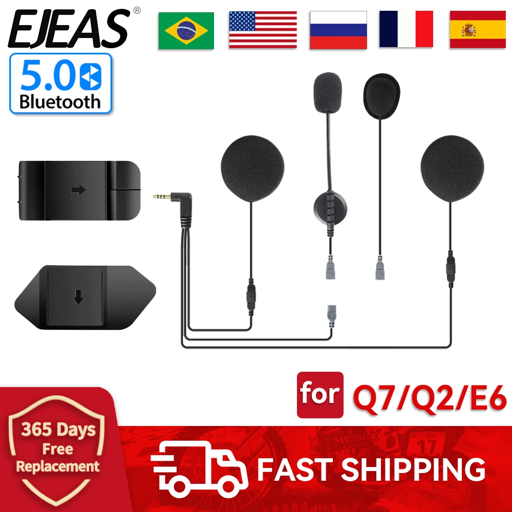 2 In1 Earphone Headset with Mounting Clip Double-Sided Tape Base for EJEAS Q7 Motorcycle Helmet Intercom