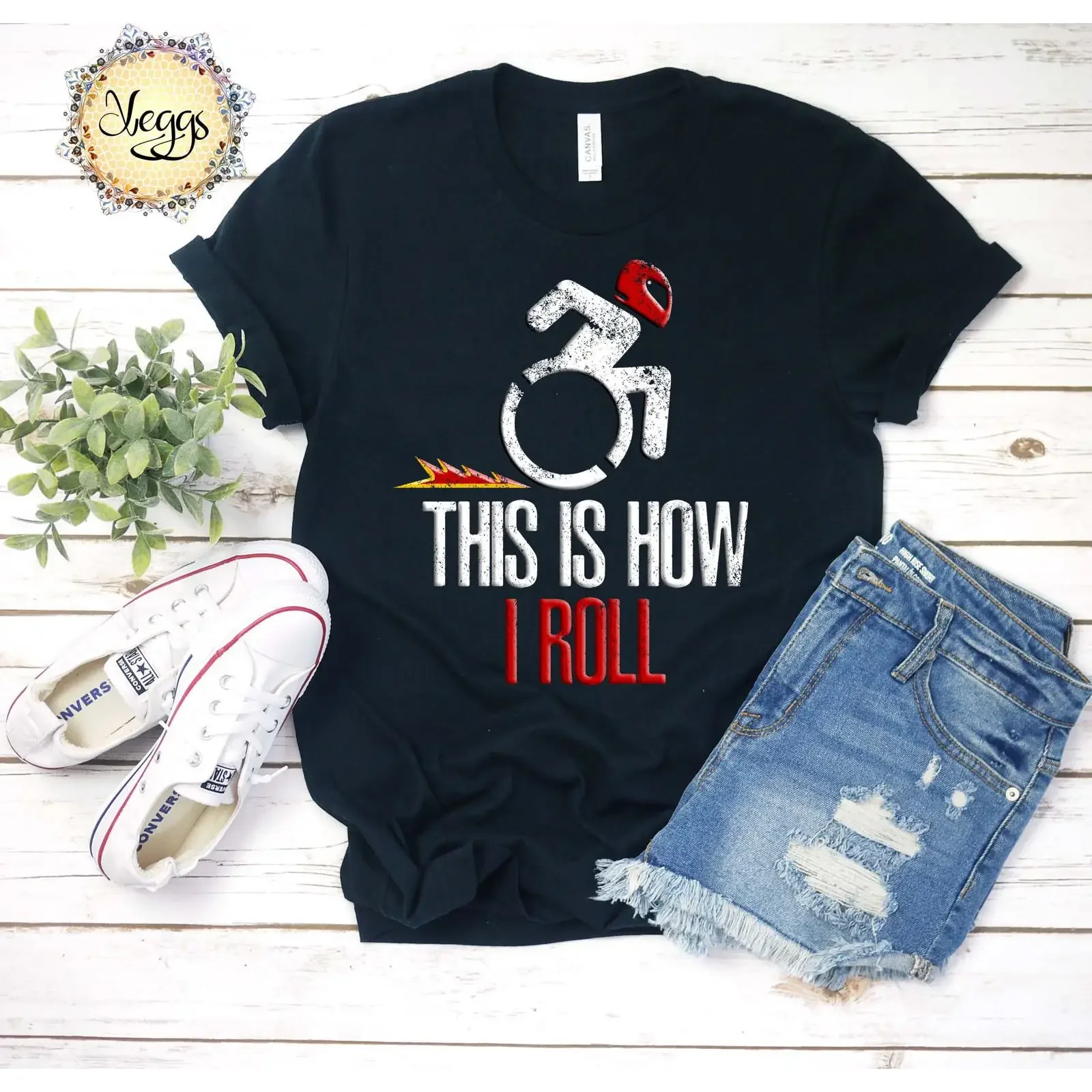 This Is How I Roll Funny Pun Wheelchair T Shirt Disability Pride Handicapped Humor for Users vintage Washed Soft Versatile