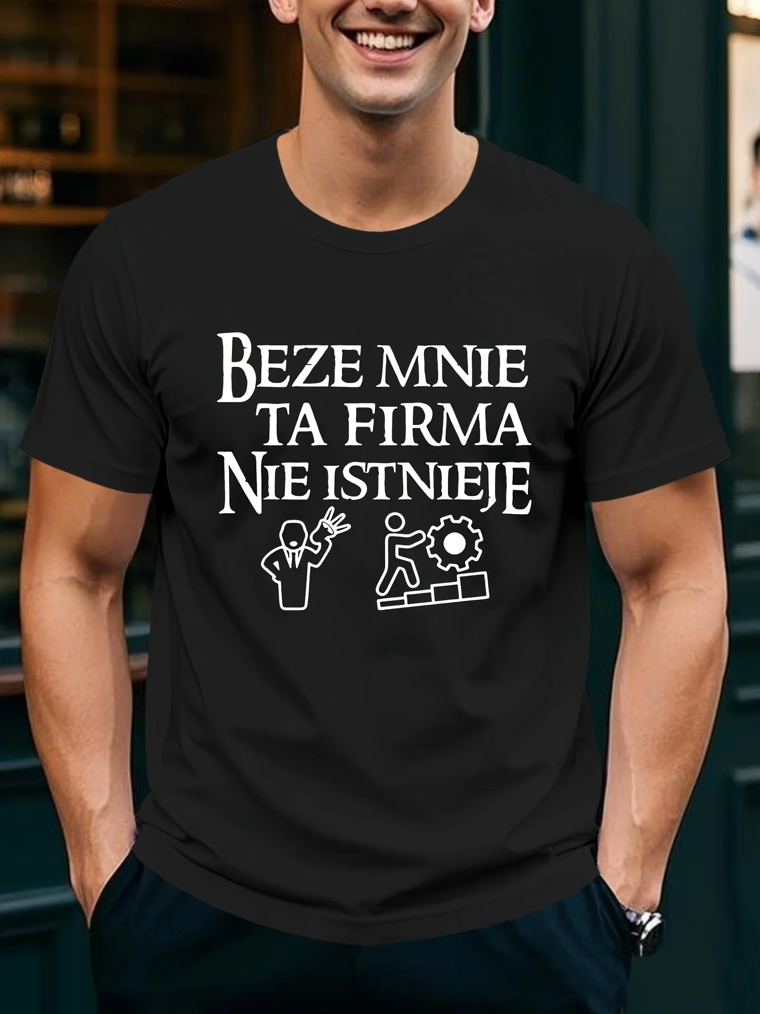 T-shirt pour hommes avec texte en polonais « BEZE MNIE TA FIRMA NIE ISTNIEJE » (signifiant « Ma société n'existe pas ») - T-shirt décontracté 100 % coton à manches courtes et col rond avec motif drapeau polonais et logo ressemblant à une signature, pour un usage quotidien, des activités de plein air et de la culture polonaise