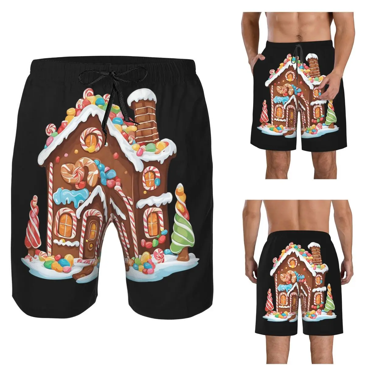 Whimsical Gingerbread House Full Of Joy Trunks Beach Board Shorts Casual Quick Dry Swimming Summer Men Pants