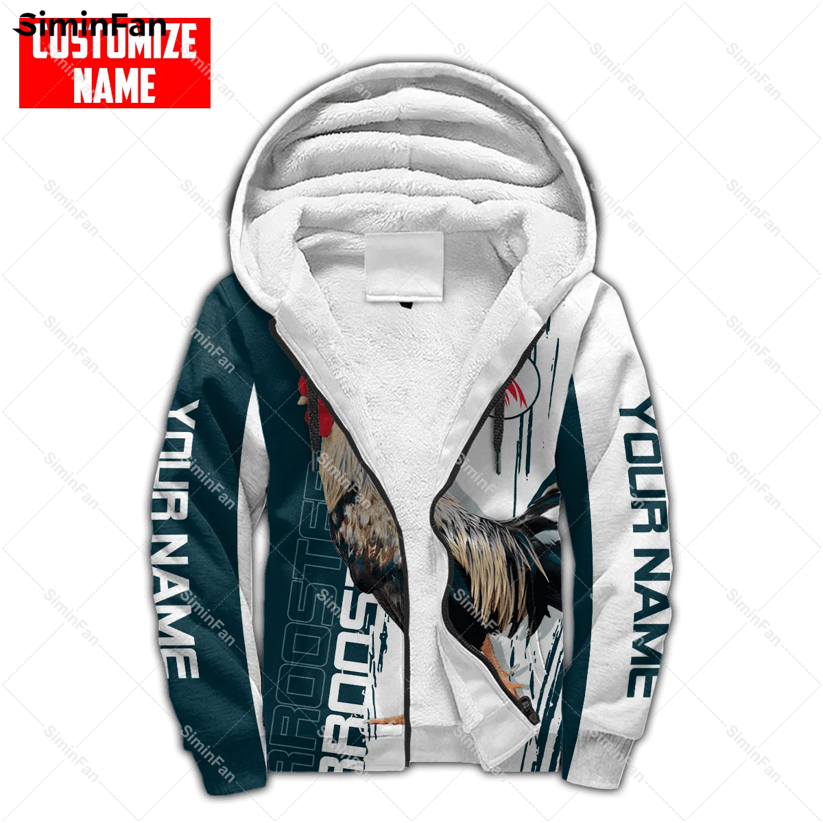 Mexican Rooster 3D All Over Printed Flannel Jacket Fleece Zipper Hoodie Winter Thick Coat Windproof Outwear Warm Hooded Pullover