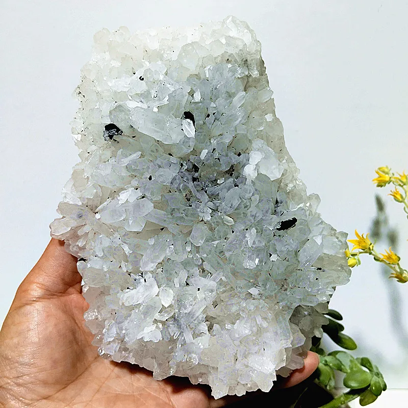 

Natural Stone White Crystal Cluster Pyrite Symbiont Specimen Meditation Energy Feng Shui Home Room Decoration