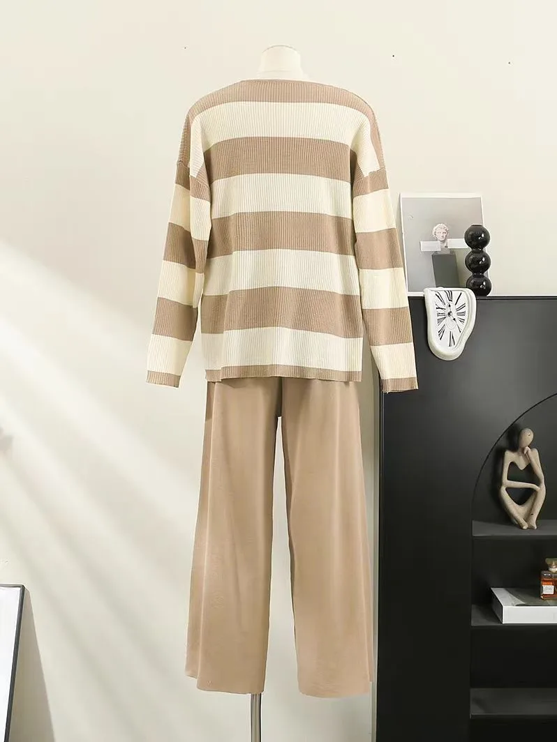 الجديد في مجموعات النساء الاتجاه 2025 سترة أنيقة وأنيقة مطابقة مجموعات الكورية عادية شريط كم طويل فستان أطفال مع سروال داخلي تريكو