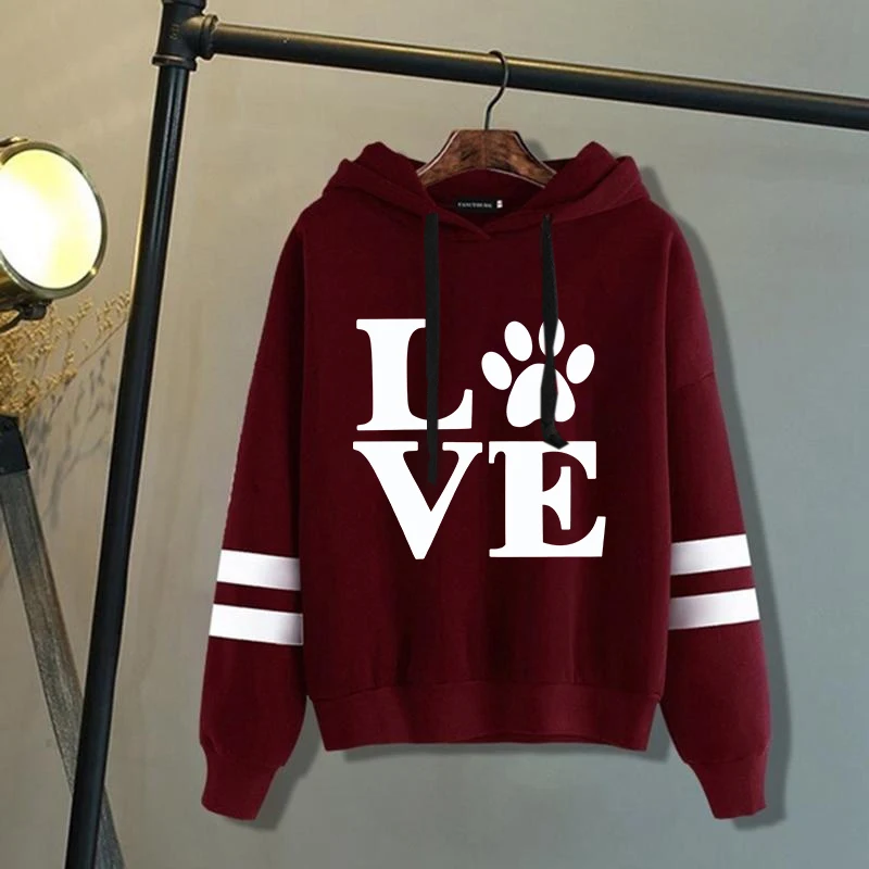 New Love Dog Paw Printed Hoodies Women Men Sweatshirt Hooded Casual Tops Pullovers