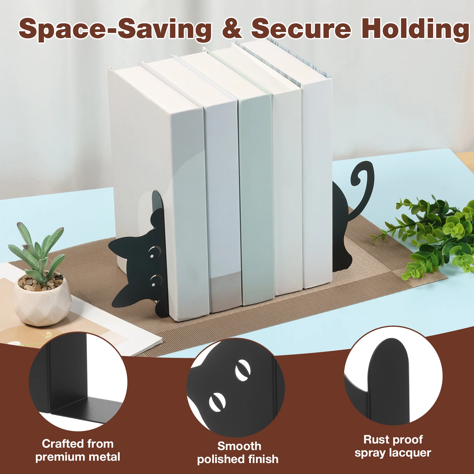 Cat Shaped Metal Bookends 2