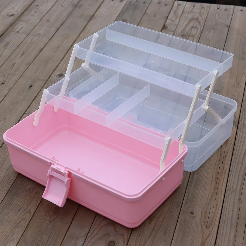 1pc Tackle Box Organizer 3 Layer Art Supply  Organizer Plastic Tool Box with Handle Small Craft  Box Sewing Box Art Bin