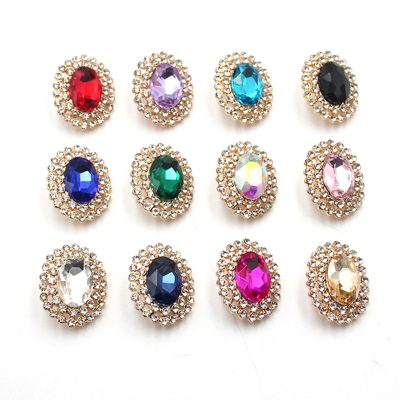 5 boutons de boucle infĂ©rieure en mĂ©tal strass 18x23mm, pour bricolage, vĂȘtements de mariage, ornement de cheveux, boutons d'ornement