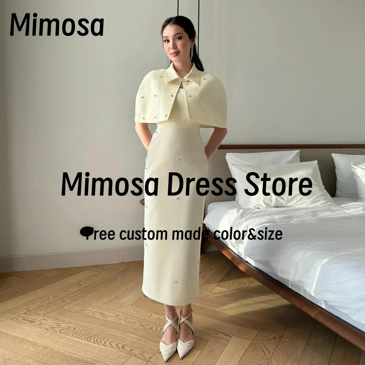 Mimosa Strapless Prom Party Dresses with Crystals Shawls Evening Gowns Ankle Length платье женское вечернее Customized