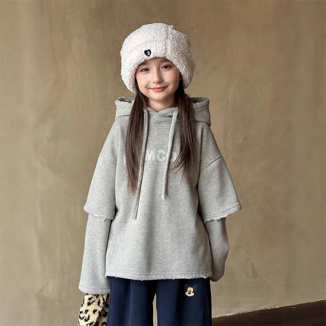 Korean Winter Children Girls Hoodies Letter Printed Spliced Long Sleeve Kids Girls Sweatshirt Hooded Toddler Baby Girl Pullovers