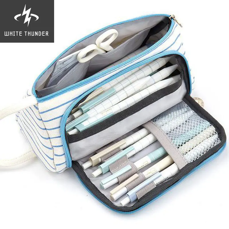 Large Capacity Kawaii Cute Tutorial Bag Case Pouch For Students Simple Canvas Pencils Gel Pens Bag Lovely Case Student Pouch New