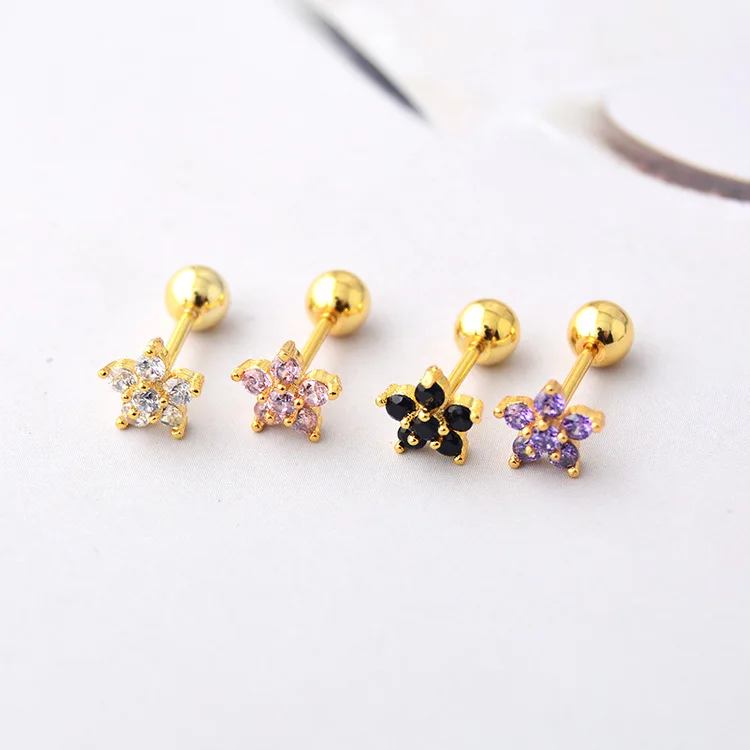 1 Paar weiß schwarz rosa lila Blume Tragus Knorpel Helix Piercing Kristall Zirkon Ohr stecker Ohrring Party Schmuck Großhandel