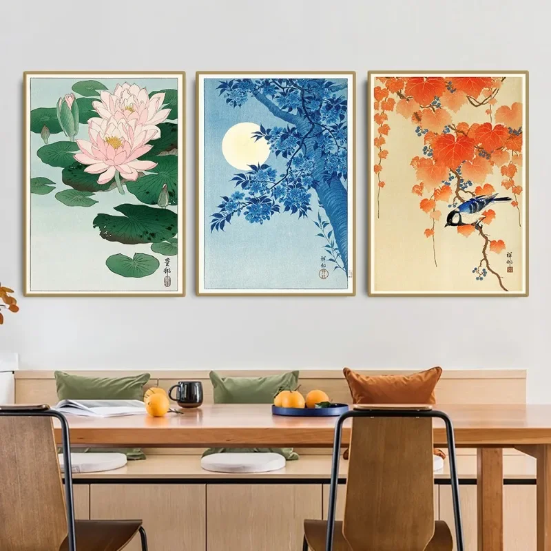 Vintage Ohara Koson Japanese Ukiyo Wall Art Poster Goldfish Lotus Owl Peacock Geisha for Living Room Home Decor Canvas Painting