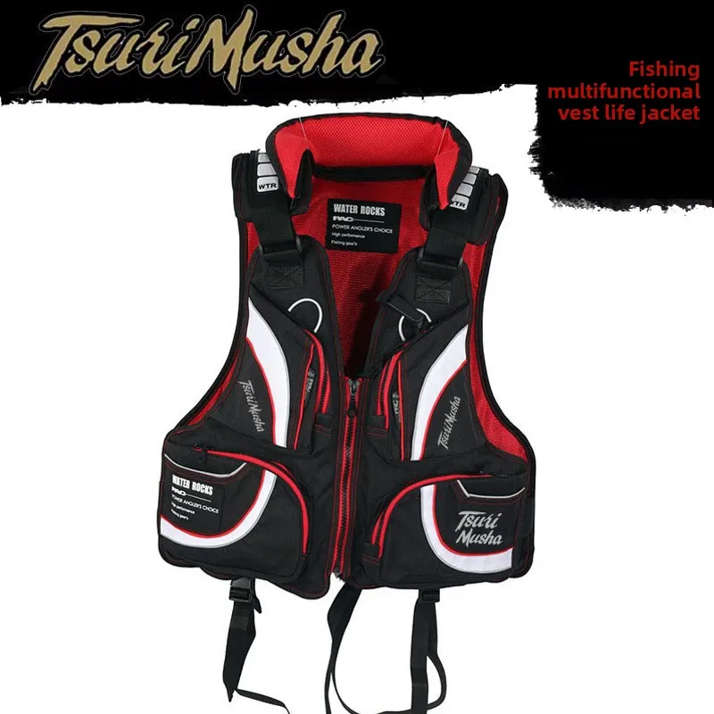 

TsuriMusha New Sea Fishing Life Jacket, Rock Fishing Vest, Boat Fishing Multi-pocket Safety Jacket Load Bearing 115kg