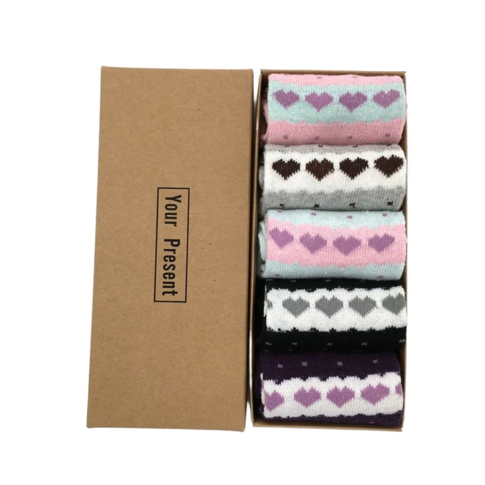 

5 pairs Comfy Wool Christmas Socks Christmas Tree Bow Mid-Tube Socks Mid Tube Warm Home Sleep Socks Winter