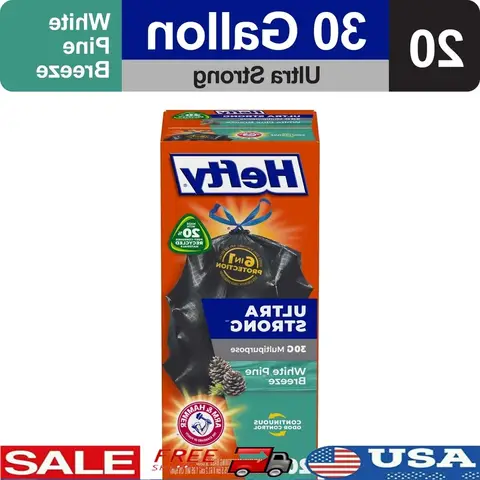 Ultra Strong 30 Gallon Black Trash Bags Scented Drawstring Odor Control 20 Count Pine Breeze Puncture Resistance Leak Proof