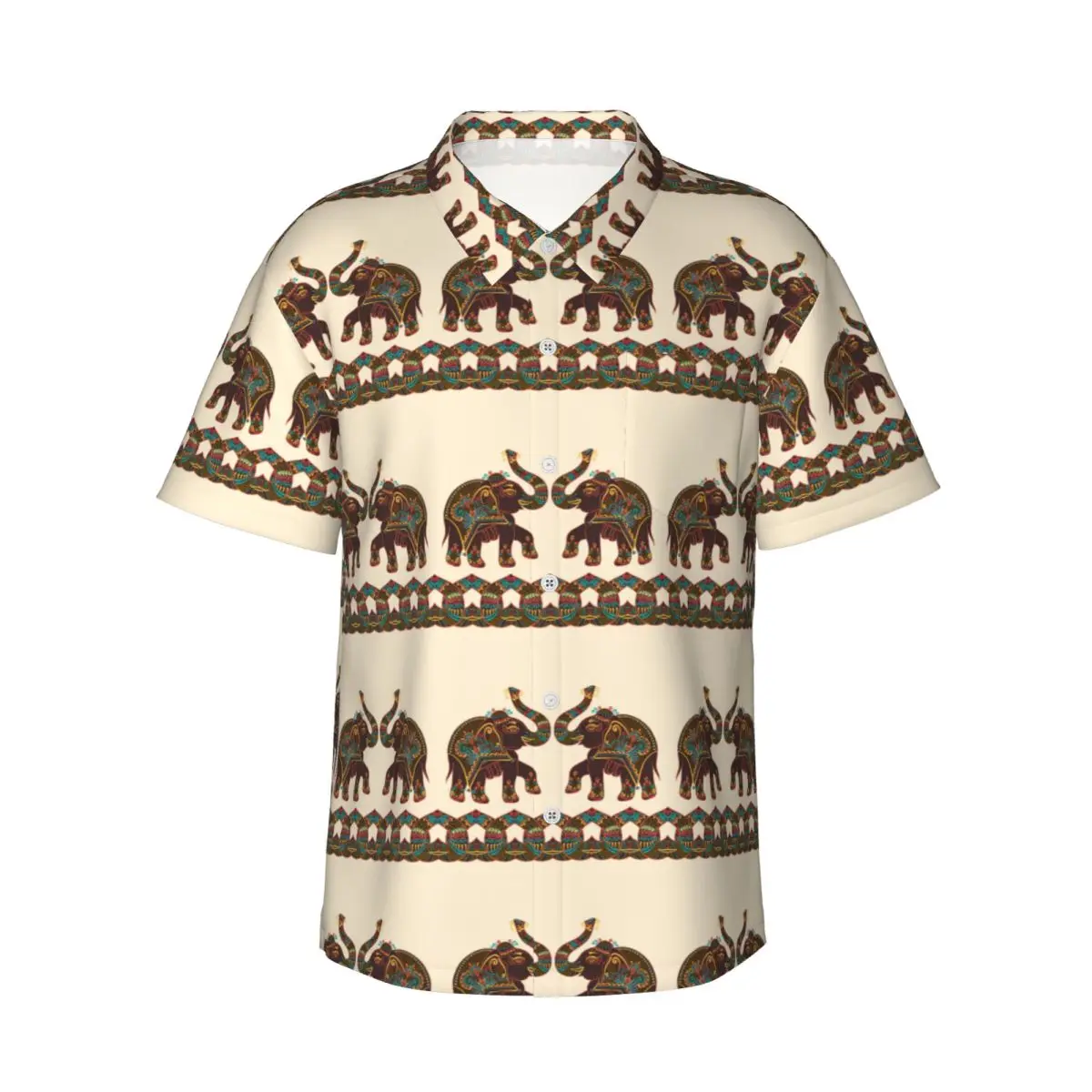 

Indian Elephant Art Beach Shirt Men Colorful Floral Casual Shirts Hawaiian Short Sleeve Novelty Oversized Blouses Birthday Gift