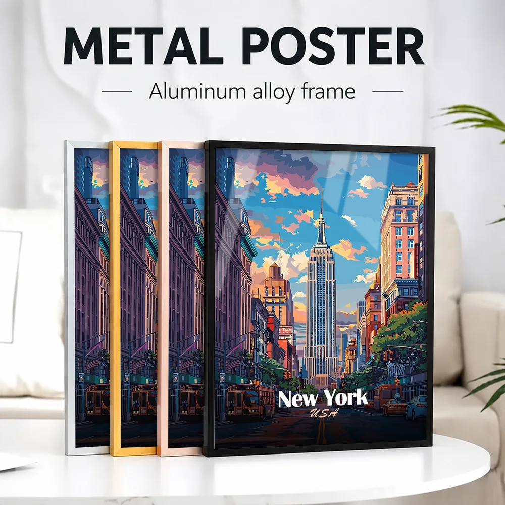 New York Cityscape Featuring Empire State Framed Metal Print Customized Photo Travel Style Wall Art For Office City Lover Gift