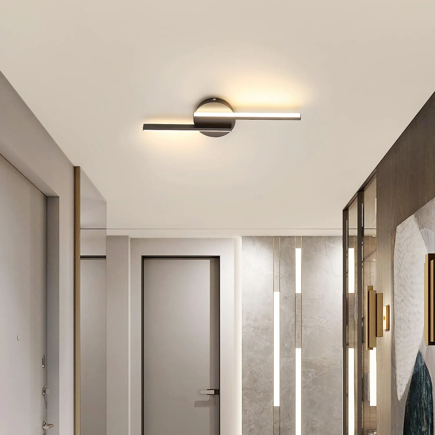 Schwarze LED-Wandleuchte, 1800 Lumen, 3500 K, warmweißes Licht, Innenraum-Deckenleuchte, LED-Wandleuchten für Wohnzimmer, Schlafzimmer, Flur, Treppenhaus, Wohnbereich. – Detail 6