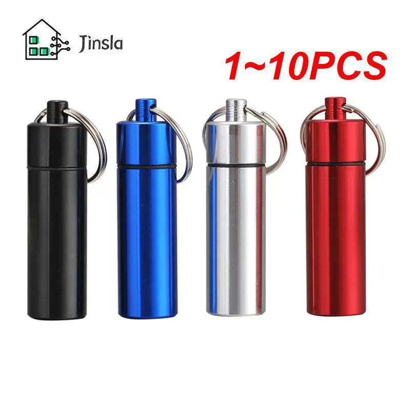 1~10PCS Aluminum Alloy Portable Pill Box Case Waterproof Keychain Hanging Capsule Bottle Container Travel Emergency