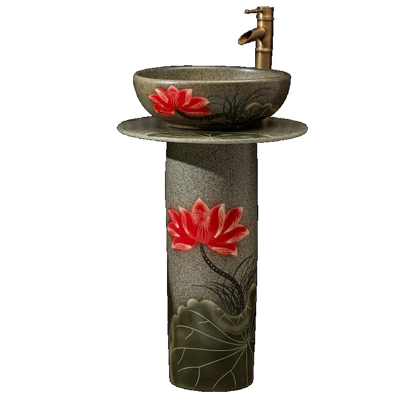 

Outdoor art column type washbasin bathroom ceramic washbasin integrated floor type washbasin balcony courtyard