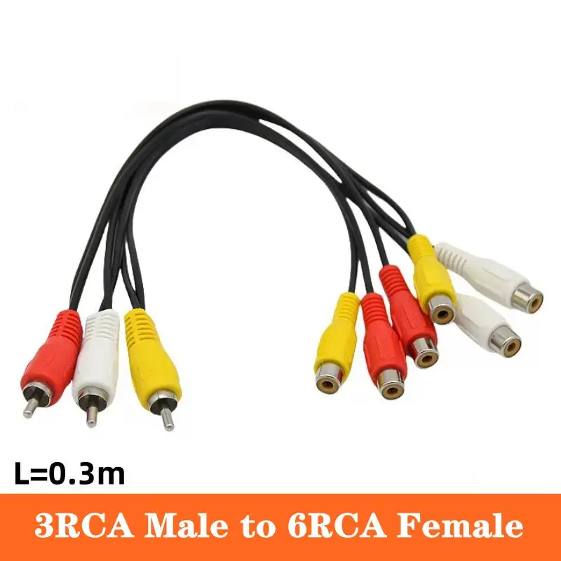 0.3m 3RCA Male to 6RCA Female Video Cable DVD 3 Male and 6 Female Lotus AV Cable 1/2 Set-Top Box Shared Adapter Cable