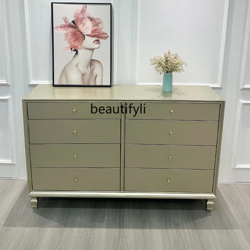 

ss1001 American light luxury solid wood porch chest simple modern living room bedroom locker champagne gold