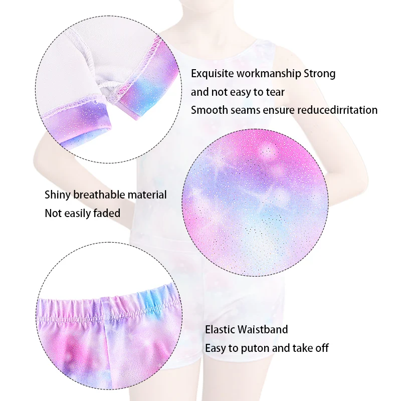 Leotardos de gimnasia para niñas sin mangas niños danza caída ropa deportiva pantalones cortos a juego conjunto brillante atlético Biketard trajes