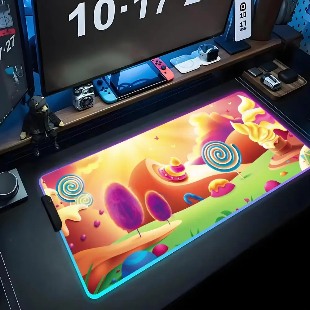 

Коврик для мыши Candy World RGB Gaming Mousepad Большой светодиодный коврик для ПК Настольный коврик Светящийся коврик для мыши Большие коврики для клавиатуры Настольный коврик с подсветкой