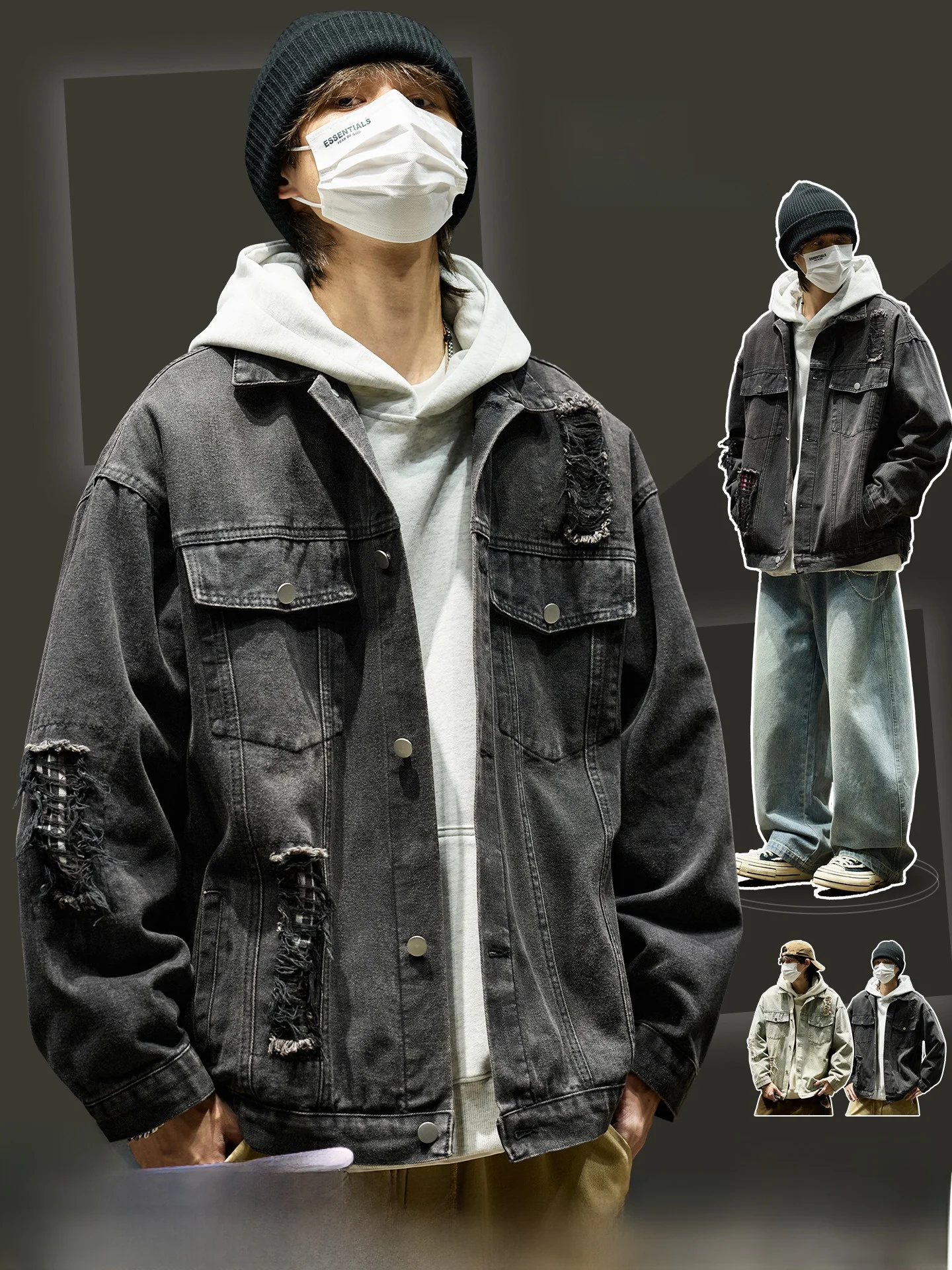 

Мужская джинсовая куртка Waed Jaet, весенне-осенняя модная уличная американская рабочая одежда Sle irt, длинная винтажная хлопковая полиэстеровая одежда