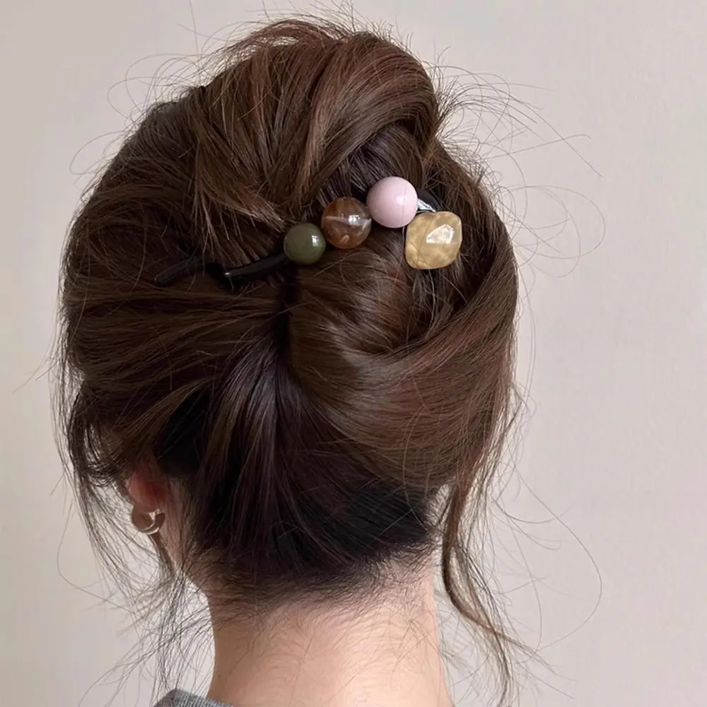 Fashion Barrettes Twist Clip Acrylic Colorful Ball Back Head Hairpin Irregular Hair Accessories Women