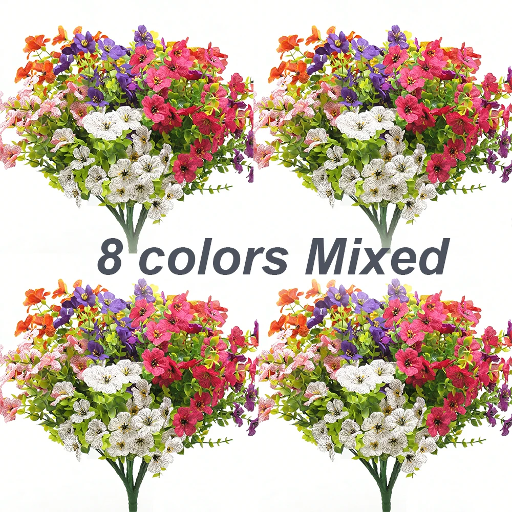 8 Stück künstliche Blumen, gemischte Farben, künstliche Blumen, Kunststoff, Frühlingsblumen, Kunstpflanzen für Veranda, Fenster, Ostern, Heimdekoration im Freien