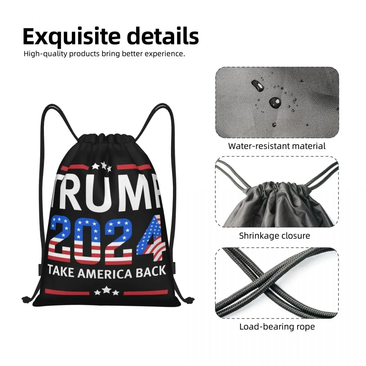 Trump 2024 Drawstring Backpack Sports Gym Bag for Women Men USA Flag Training Sackpack