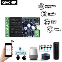 EWeLink WIFI Smart Switch DC 12V 24V 48V Module 2 Channel Relay Receiver 2.4GHz Remote Control Work with Alexa,for Gate Door Led