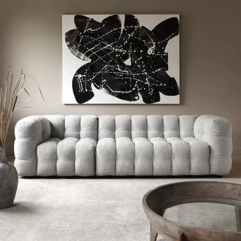 Fabric sofa original retro simple lamb wool gray three people